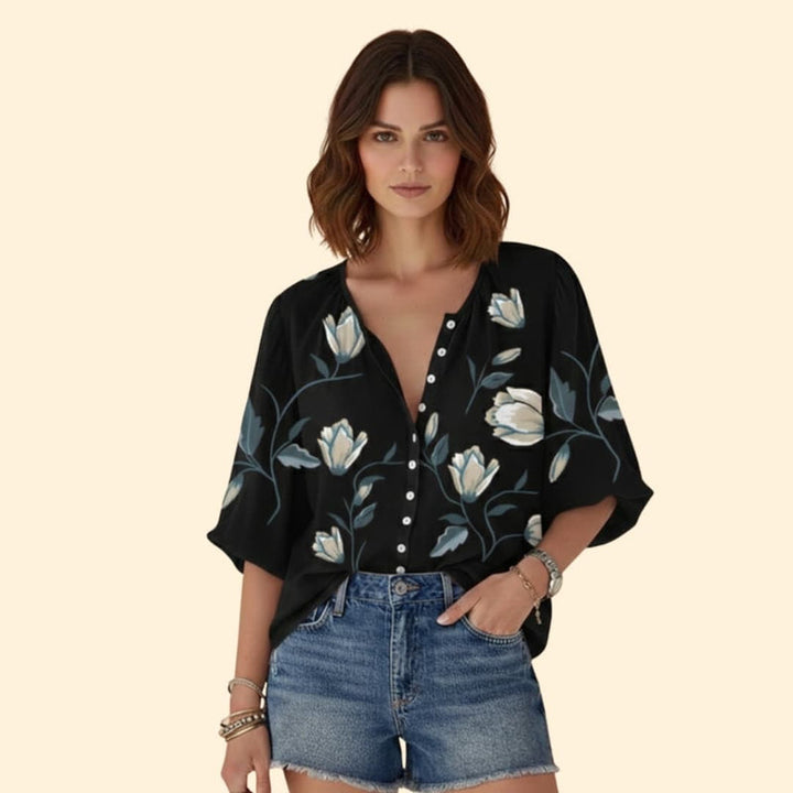 Women’s Blouse with Floral Print and Button Front
