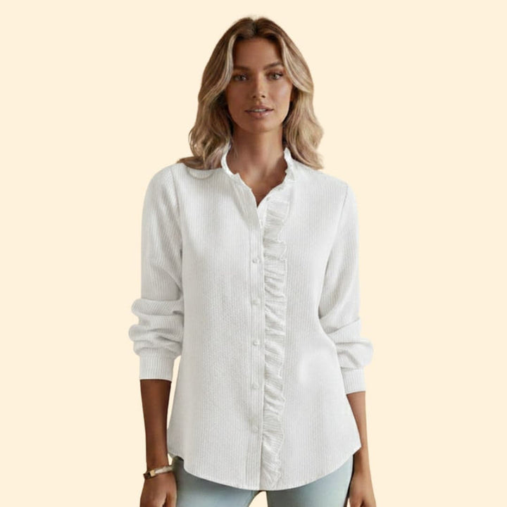 Women’s Blouse with Ruffle Detail and Button Front