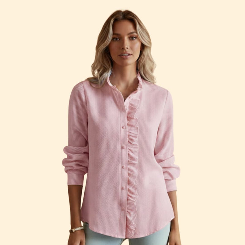 Women’s Blouse with Ruffle Detail and Button Front