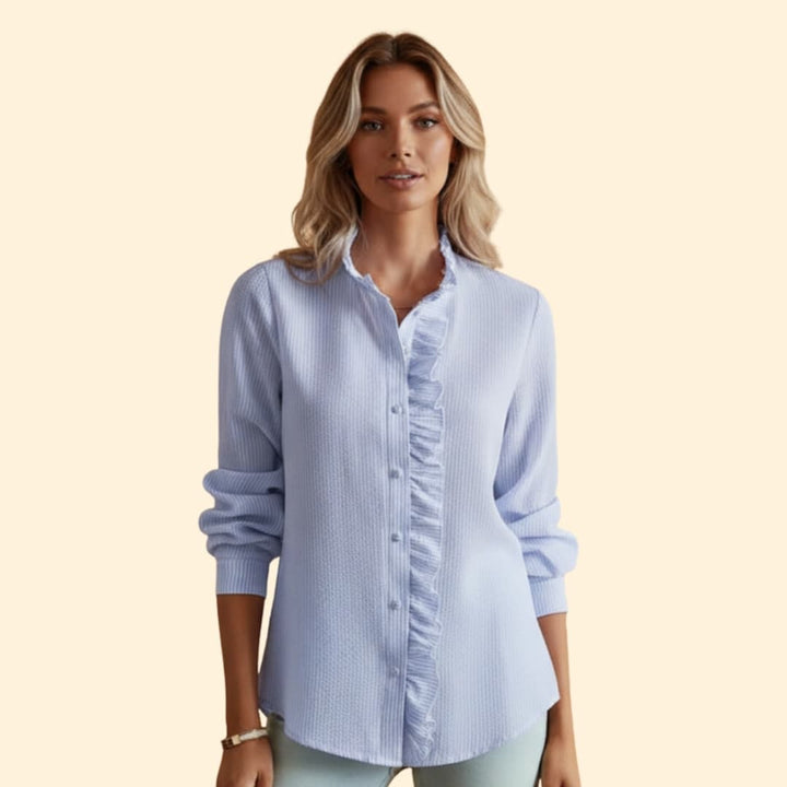 Women’s Button-up Blouse with Ruffled Front Design