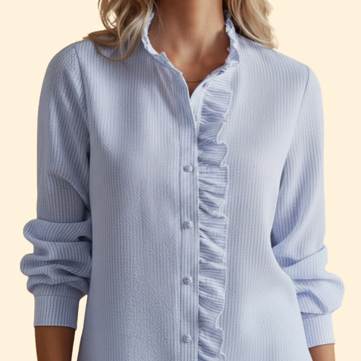 Women’s Button-up Blouse with Ruffled Front Design