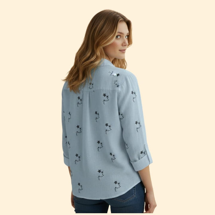 Women’s Button Front Blouse with Star Print