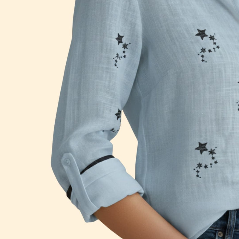 Women’s Button Front Blouse with Star Print