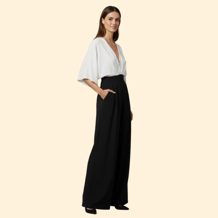 Women’s V-Neck Jumpsuit with Wide Leg Pants