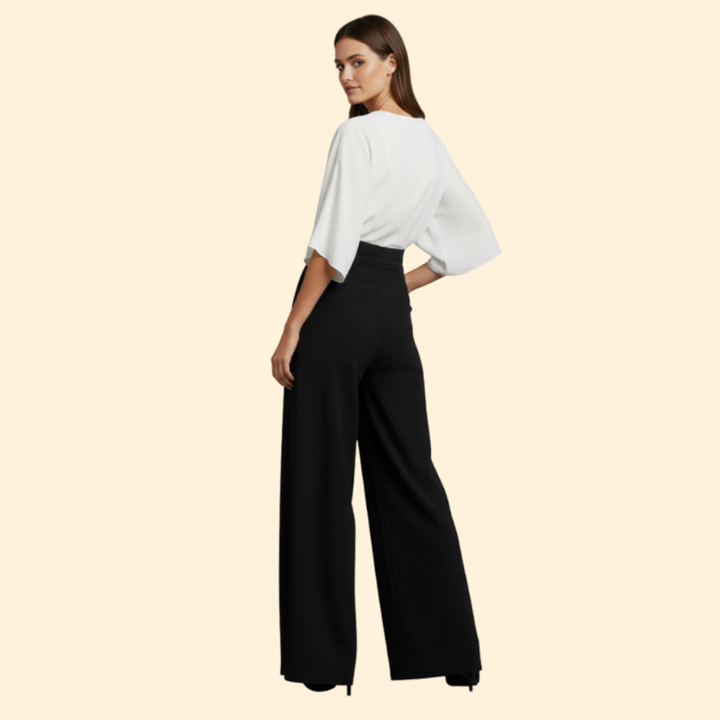 Women’s V-Neck Jumpsuit with Wide Leg Pants