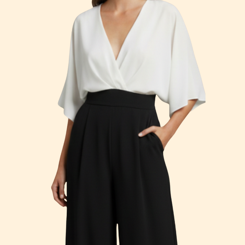 Women’s V-Neck Jumpsuit with Wide Leg Pants