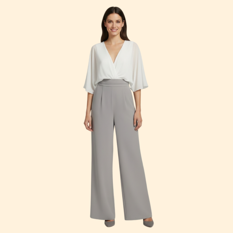 Women’s V-Neck Jumpsuit with Wide Leg Pants