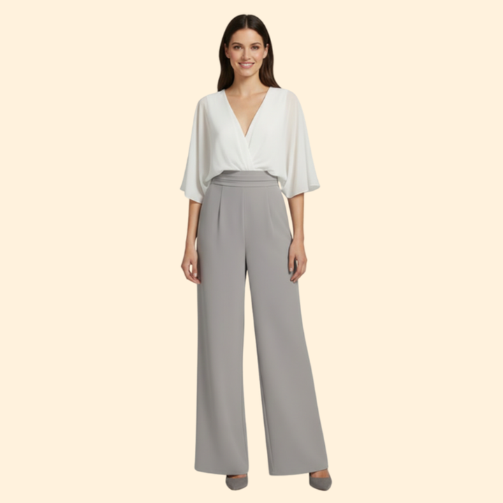 Women’s V-Neck Jumpsuit with Wide Leg Pants