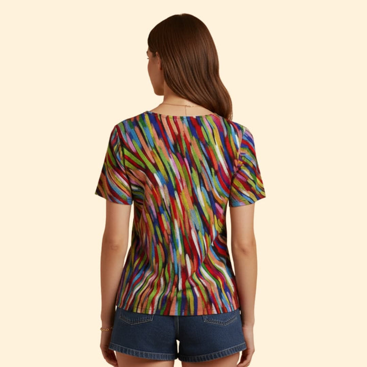 Women’s Colorful V-neck T-shirt with Short Sleeves