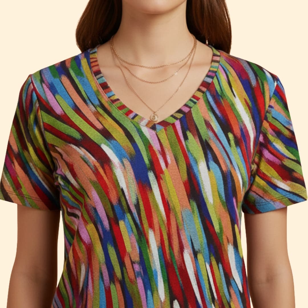 Women’s Colorful V-neck T-shirt with Short Sleeves