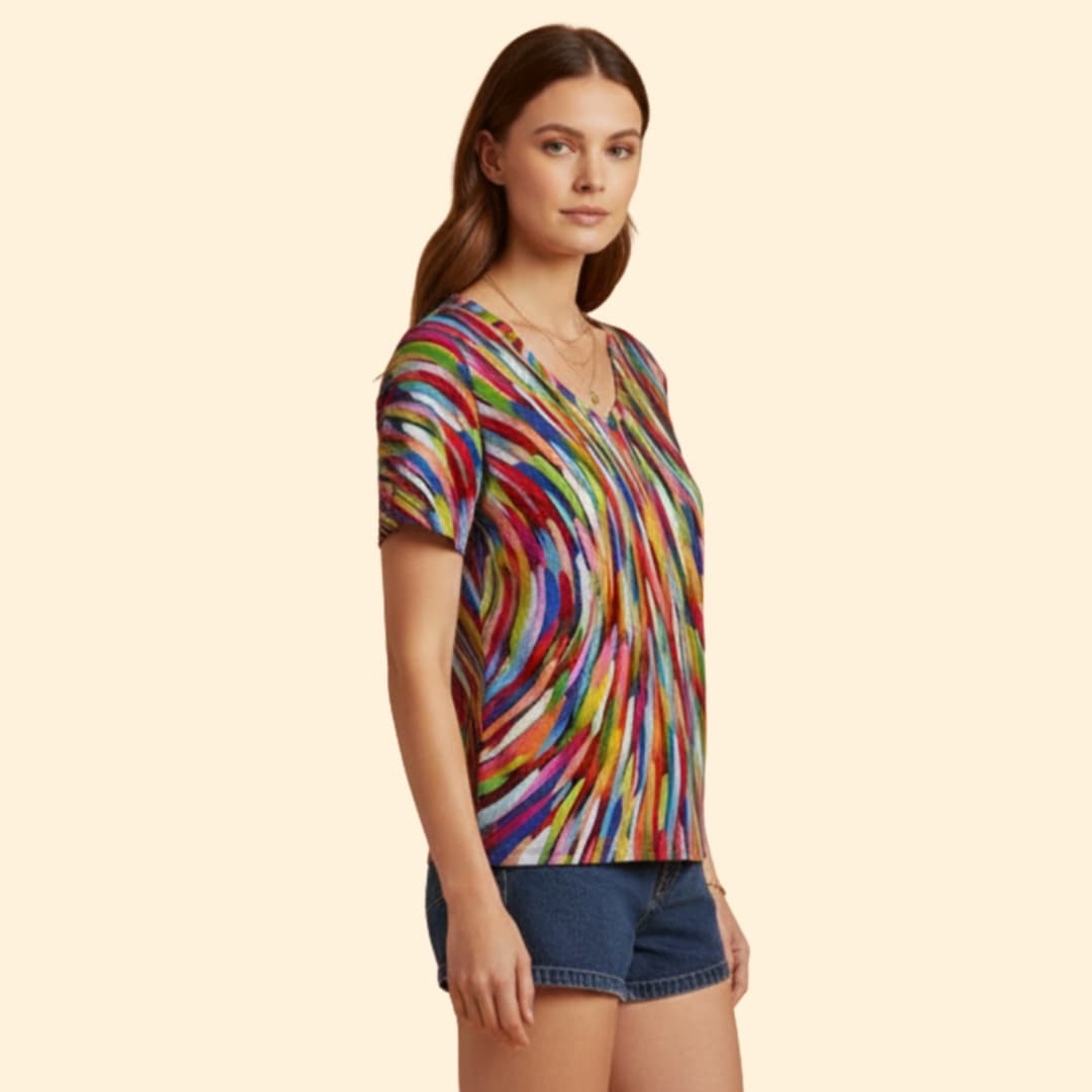 Women’s Colorful V-neck T-shirt with Short Sleeves
