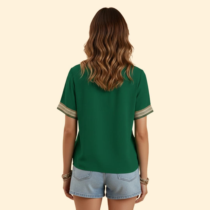 Women’s Lace Trim Blouse with V-neck