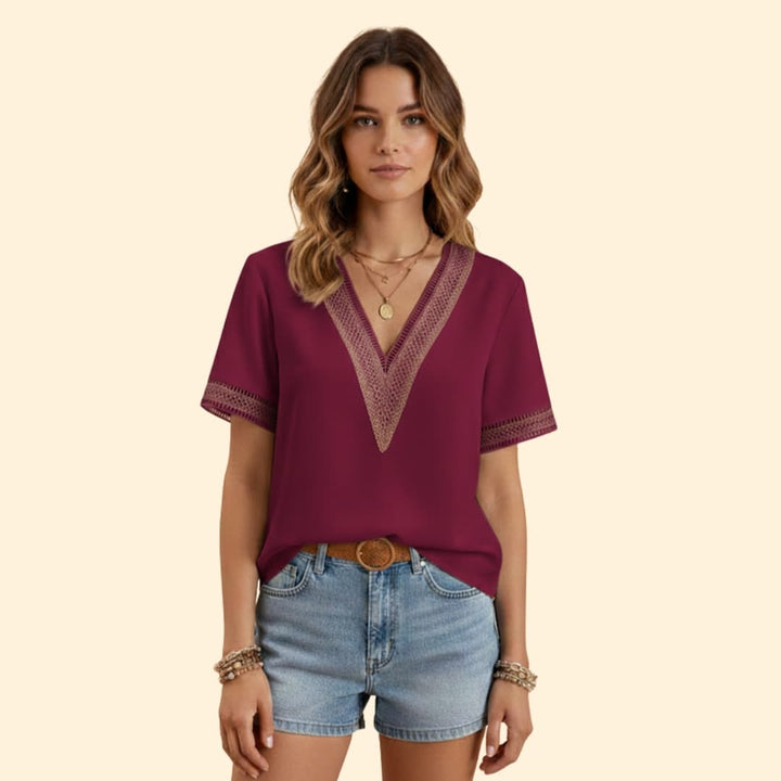 Women’s Lace Trim Blouse with V-neck
