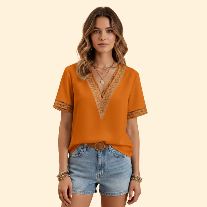 Women’s Lace Trim Blouse with V-neck