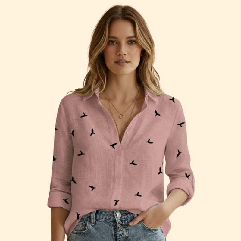 Women's Long-Sleeve Vintage Blouse with Button Detail