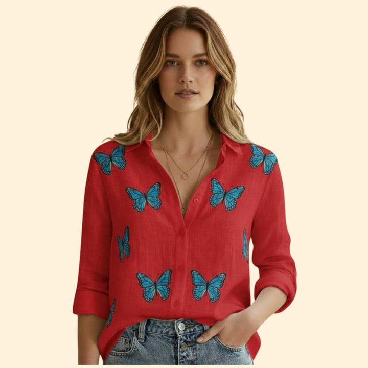 Women's Long-Sleeve Vintage Blouse with Button Detail