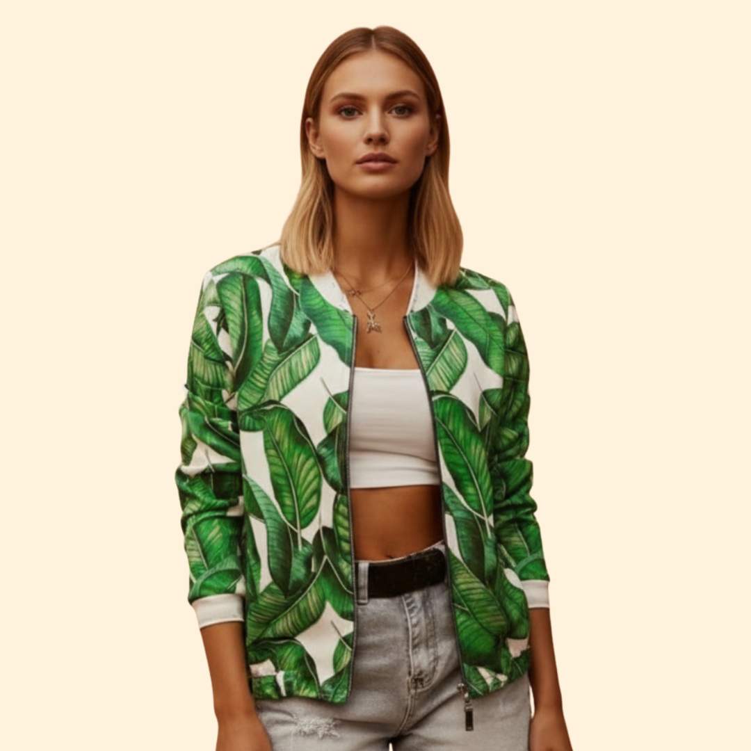 Women’s Fashion Bomber Jacket with Floral Print Design