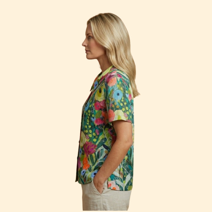 Women’s Short Sleeve Shirt with Watercolor Print