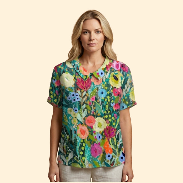 Women’s Short Sleeve Shirt with Watercolor Print