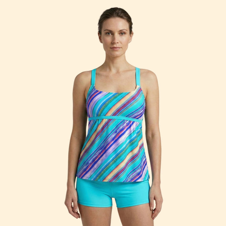 Women’s Two-Piece Tankini with Multicolor Stripes