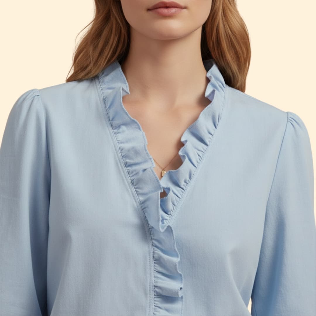 Women’s V-neck Blouse with Ruffled Front Detail