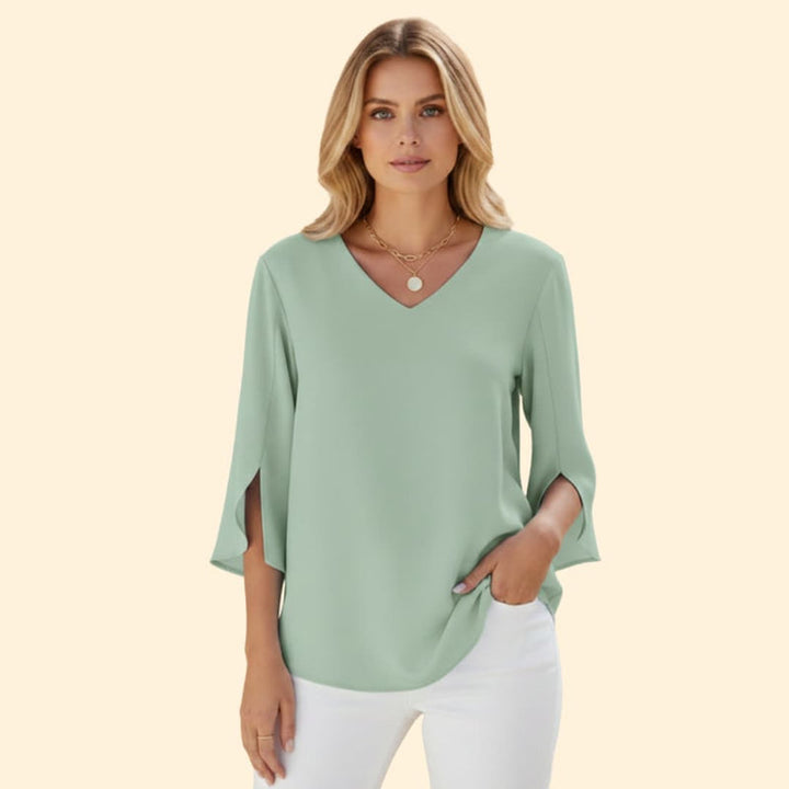 Women’s V Neck Blouse with Three Quarter Sleeves