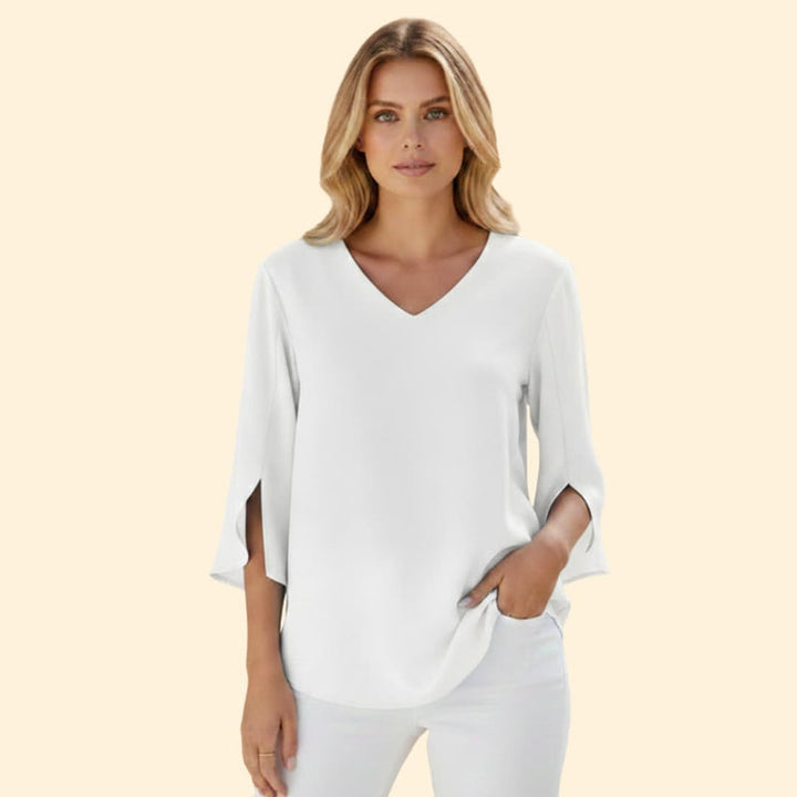 Women’s V Neck Blouse with Three Quarter Sleeves