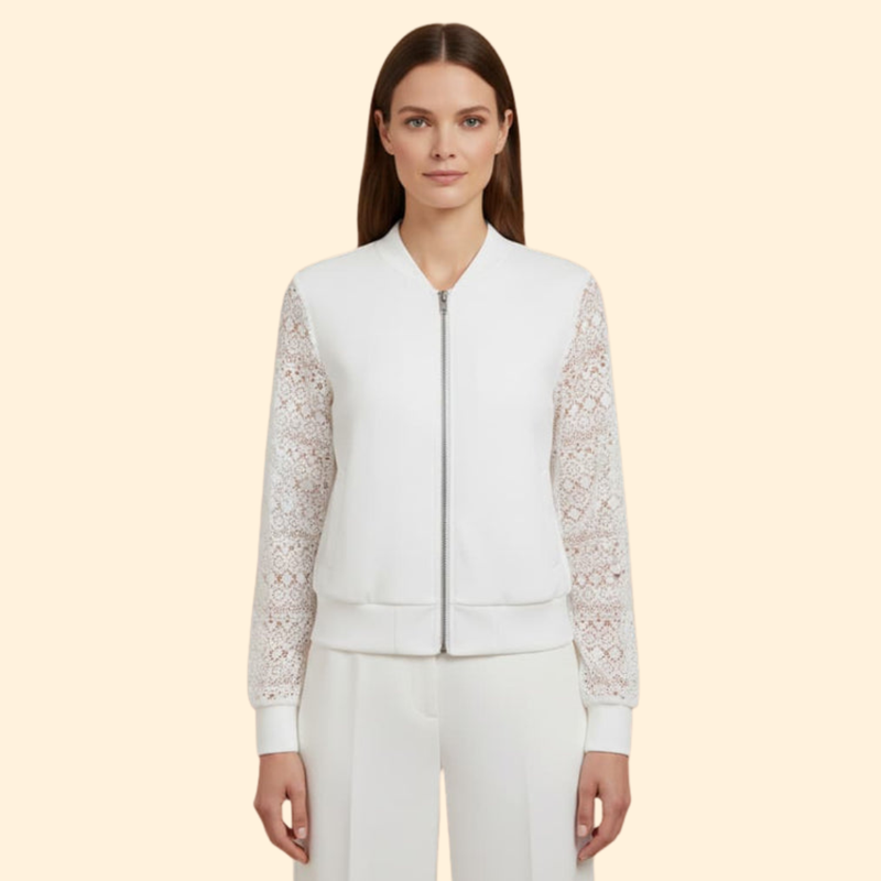 Women's Bomber Jacket with Lace Sleeves