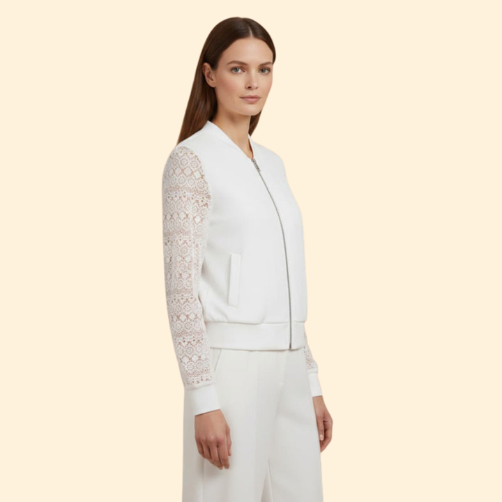 Women's Bomber Jacket with Lace Sleeves