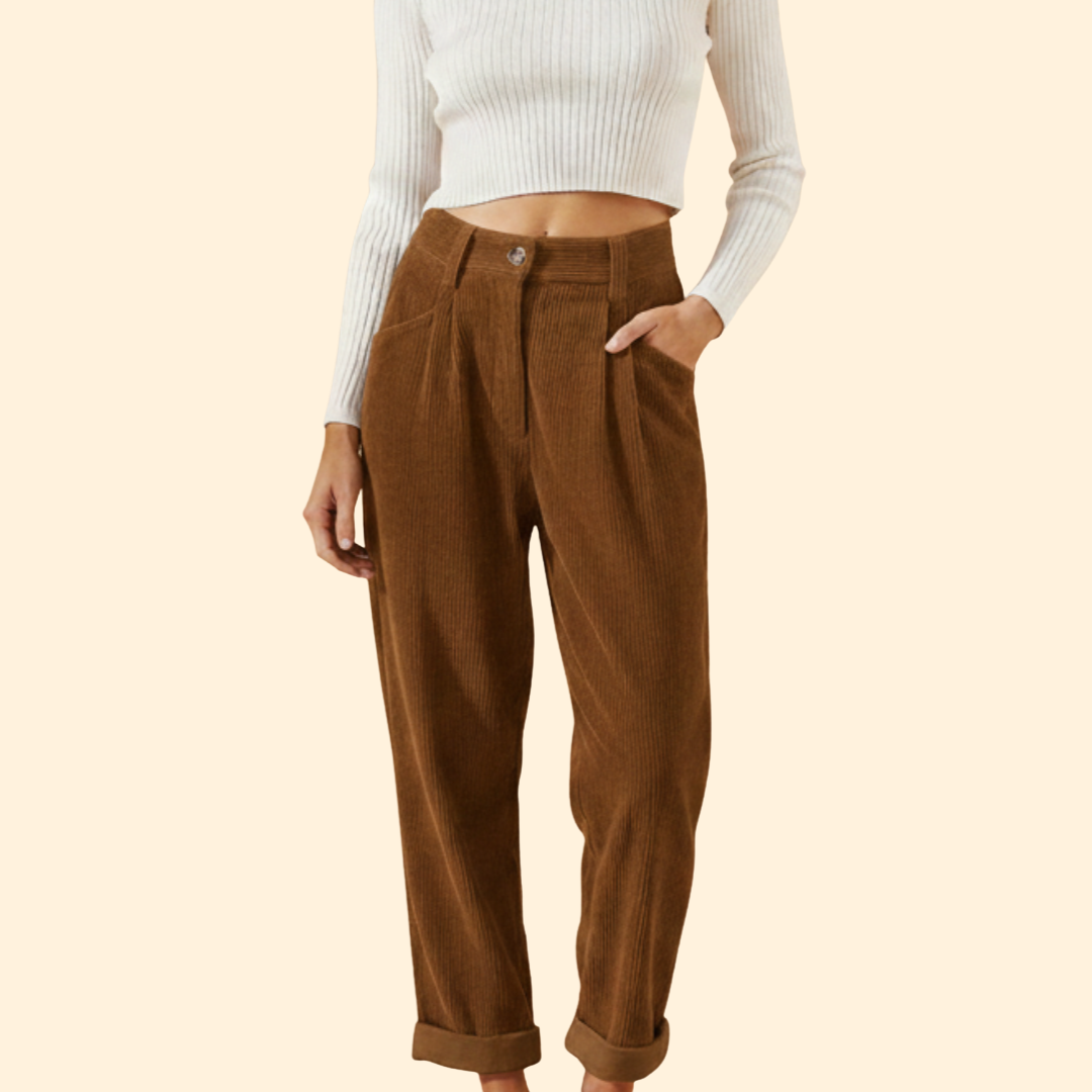 Women’s Corduroy Trousers with High Waist Design