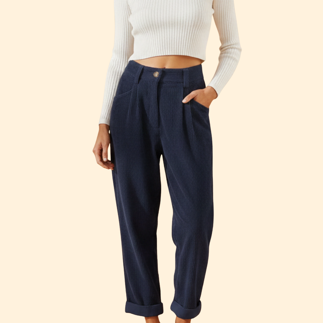Women’s Corduroy Trousers with High Waist Design