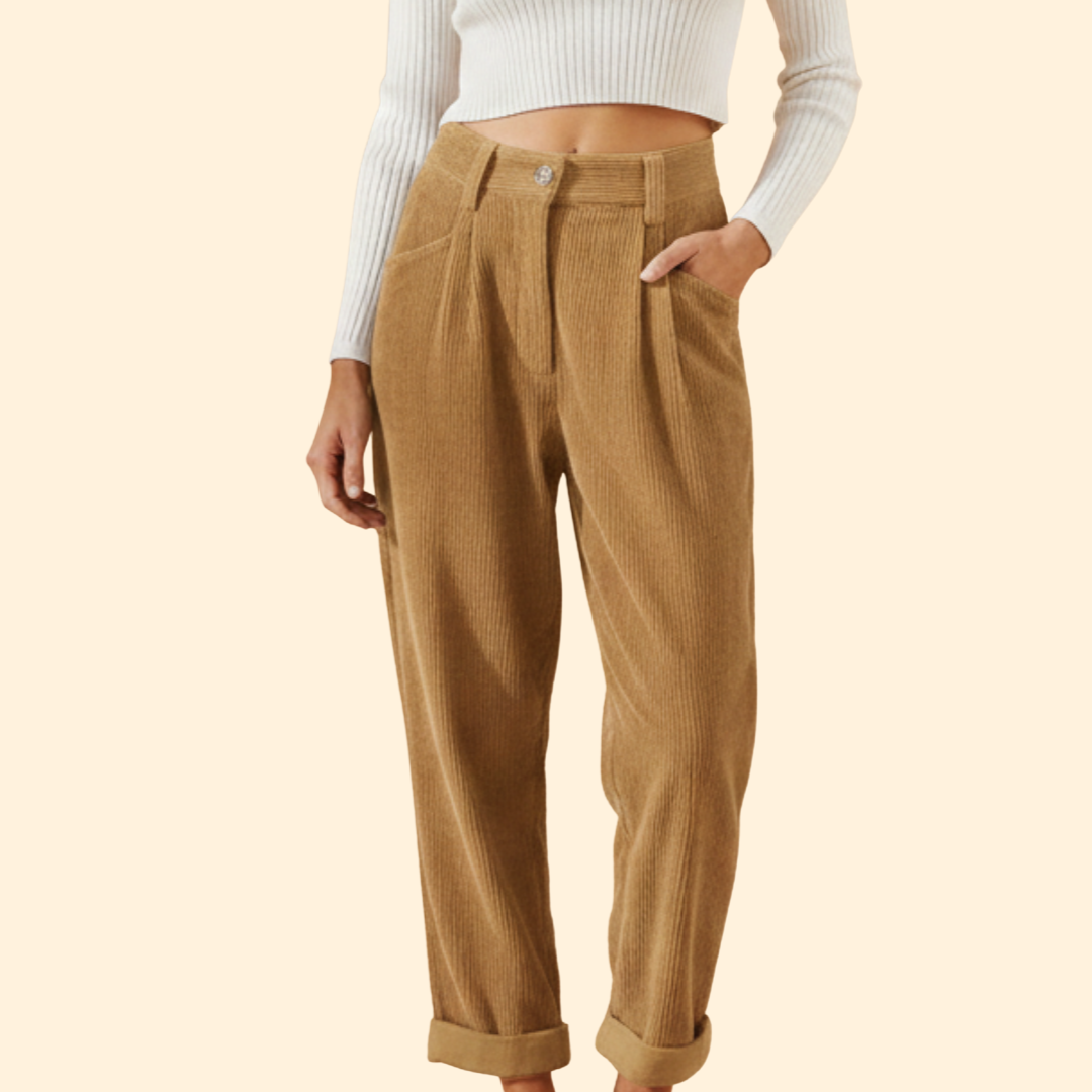 Women’s Corduroy Trousers with High Waist Design