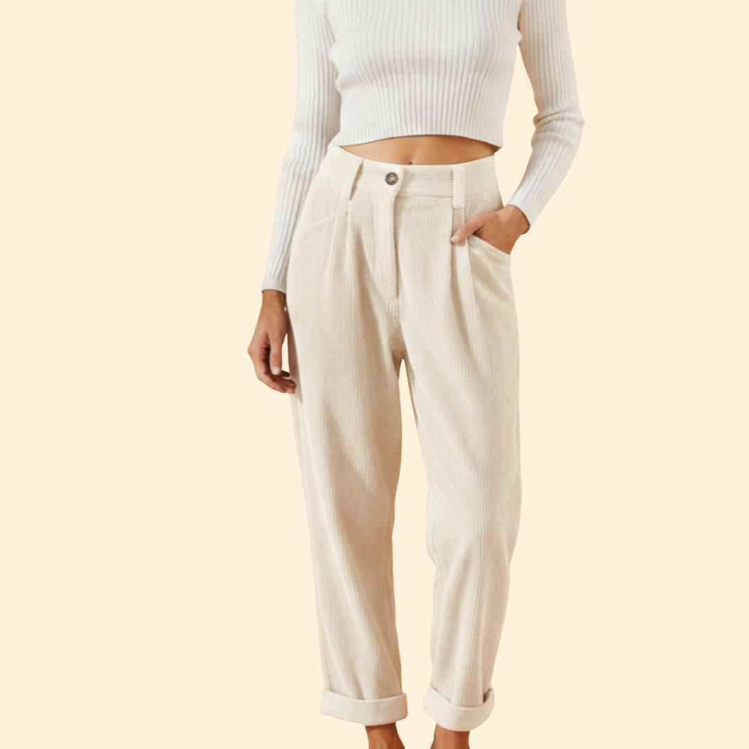 Women’s Corduroy Trousers with High Waist Design