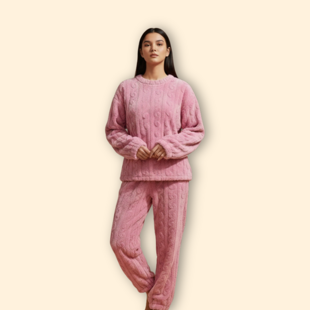 Women’s Fleece Pajama Set with Long Sleeves