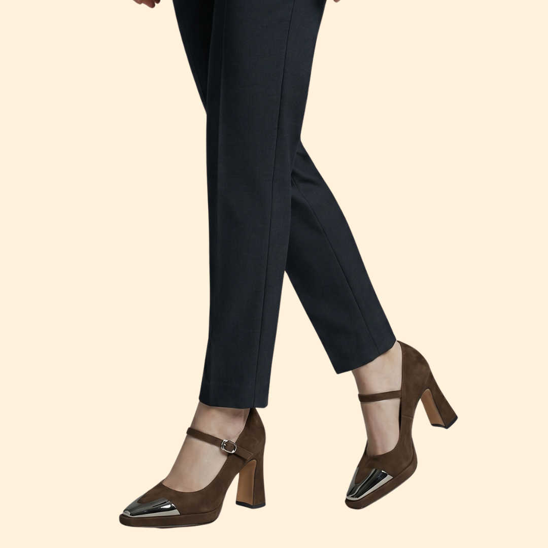 Women's High Heel Pumps with Metallic Cap Toe