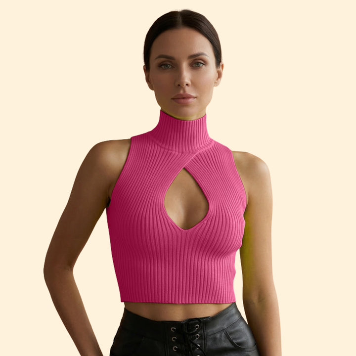 Women’s High Neck Crop Top with Deep V-neck