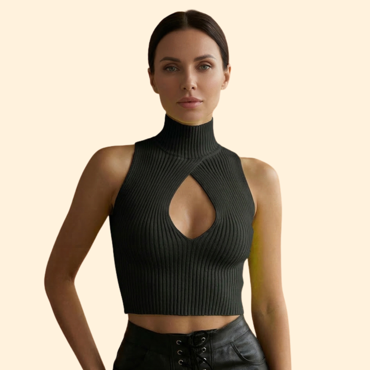 Women’s High Neck Crop Top with Deep V-neck