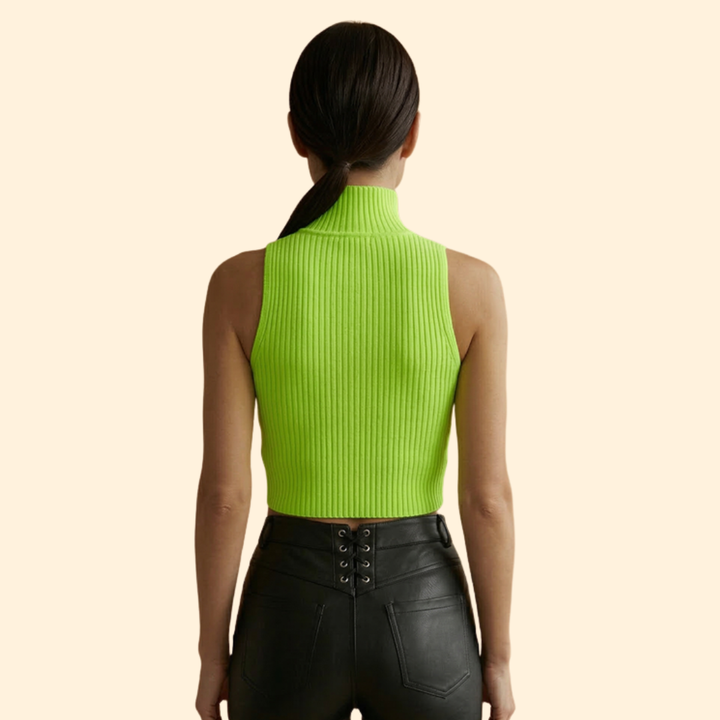 Women’s High Neck Crop Top with Deep V-neck
