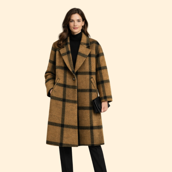 Women’s Long Coat with Notched Collar Design