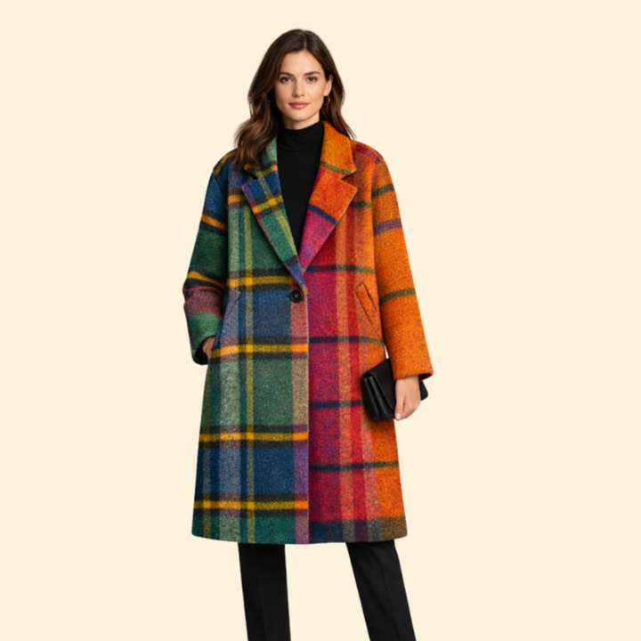 Women’s Long Coat with Notched Collar Design