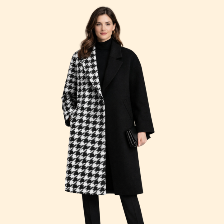 Women’s Long Coat with Notched Collar Design
