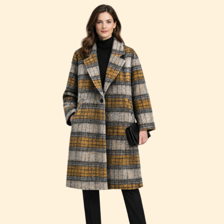 Women’s Long Coat with Notched Collar Design
