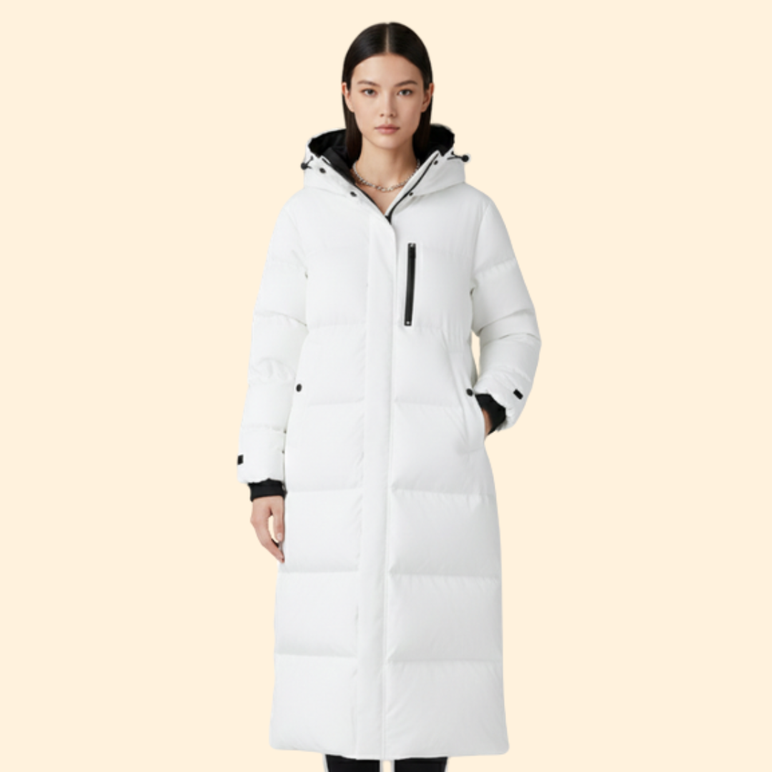 Women’s Long Puffer Jacket with Front Pockets