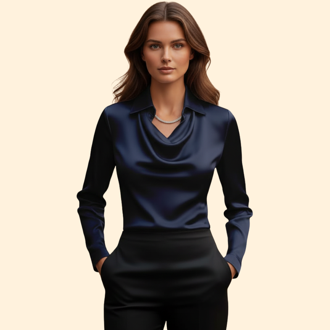 Women’s Long Sleeve Blouse with Draped Neckline
