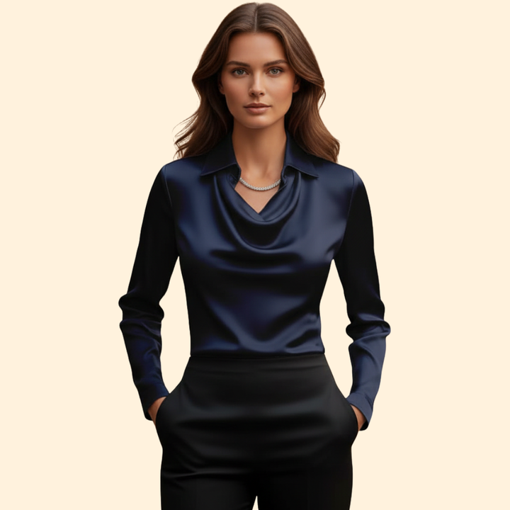 Women’s Long Sleeve Blouse with Draped Neckline