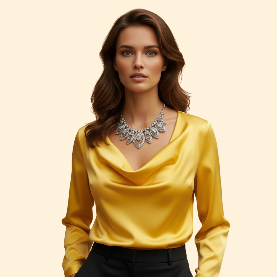 Women’s Long Sleeve Blouse with Draped Neckline