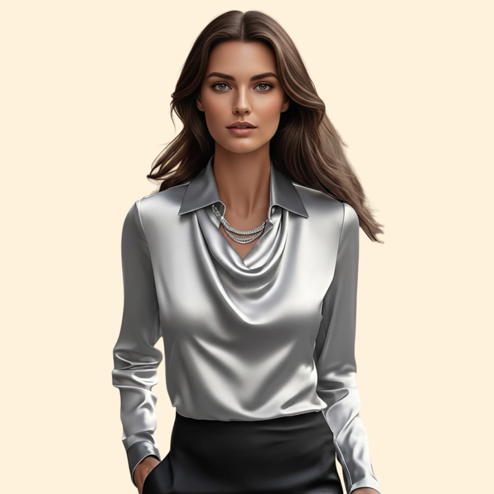 Women’s Long Sleeve Blouse with Draped Neckline
