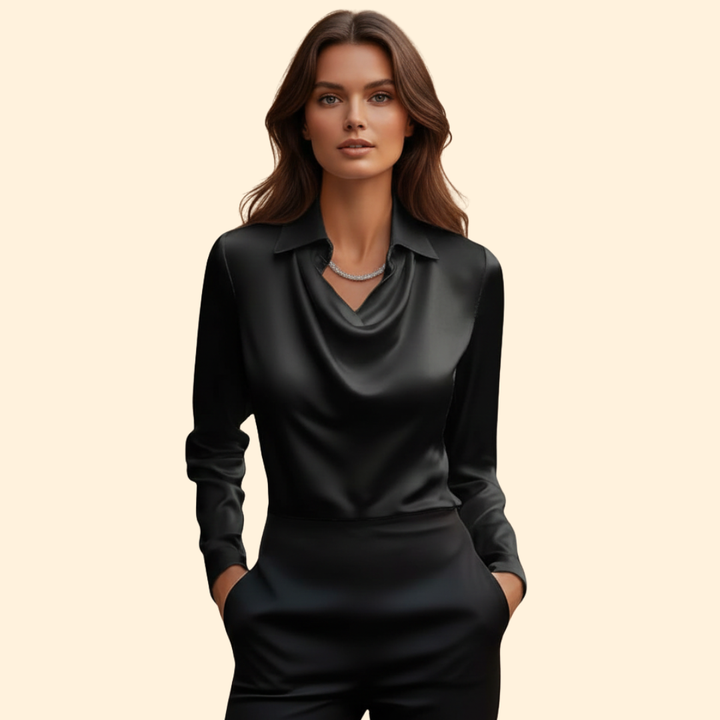 Women’s Long Sleeve Blouse with Draped Neckline
