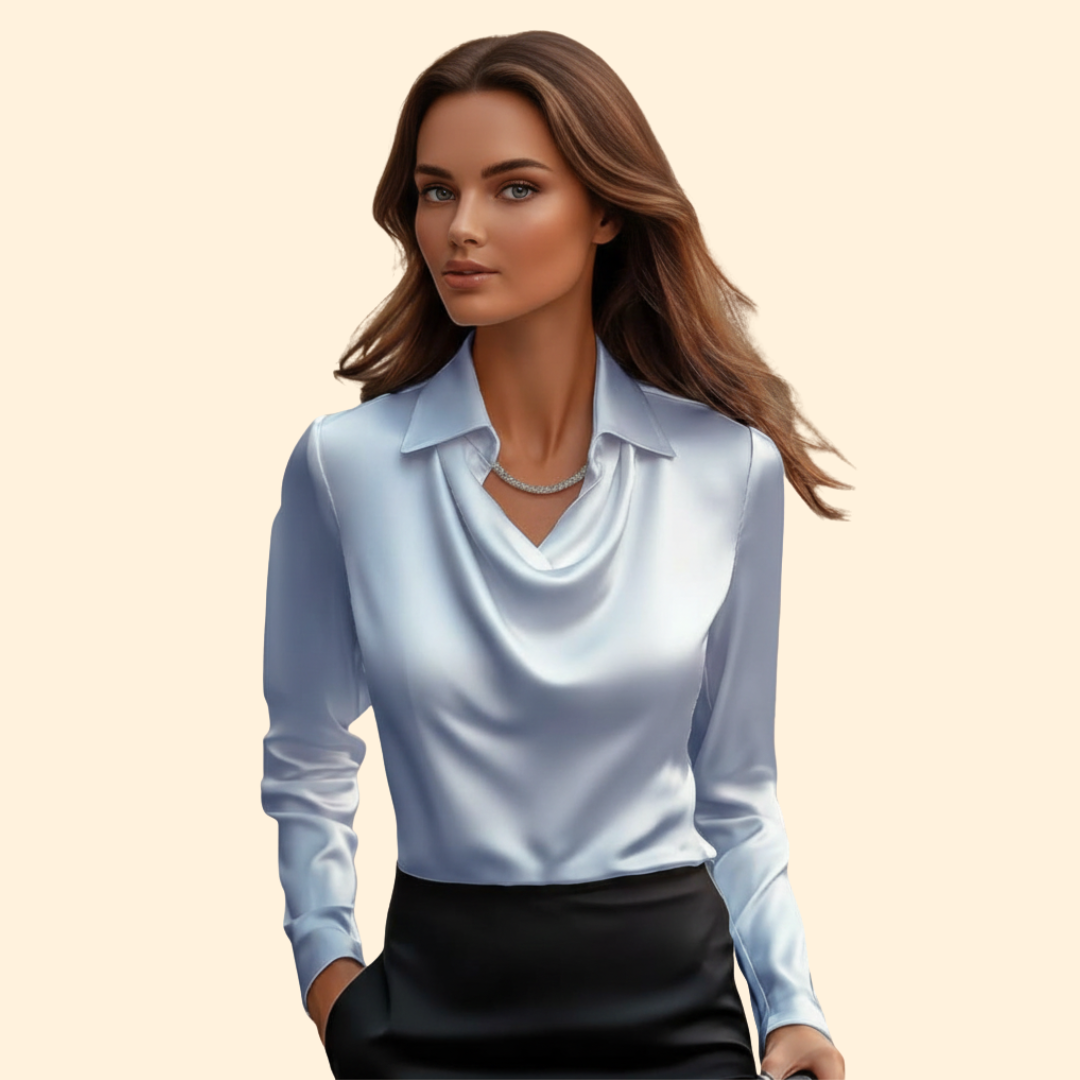 Women’s Long Sleeve Blouse with Draped Neckline