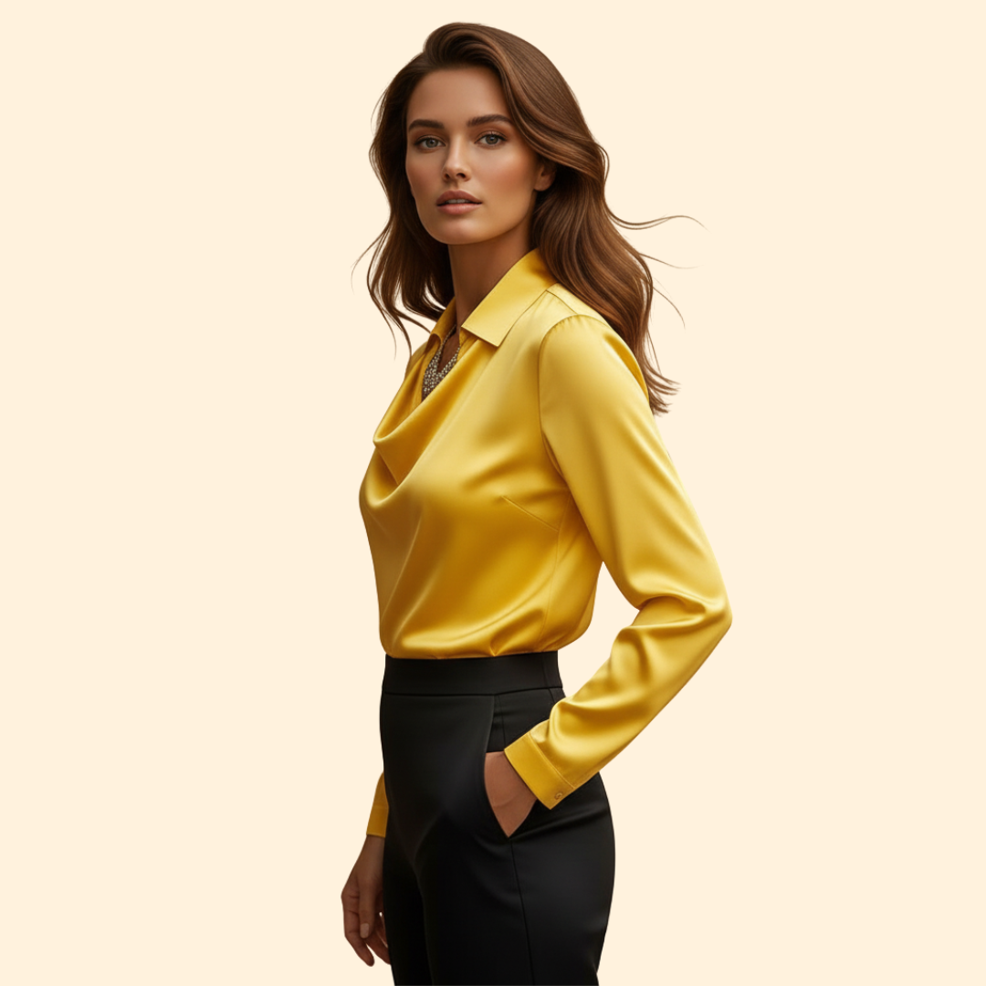 Women’s Long Sleeve Blouse with Draped Neckline